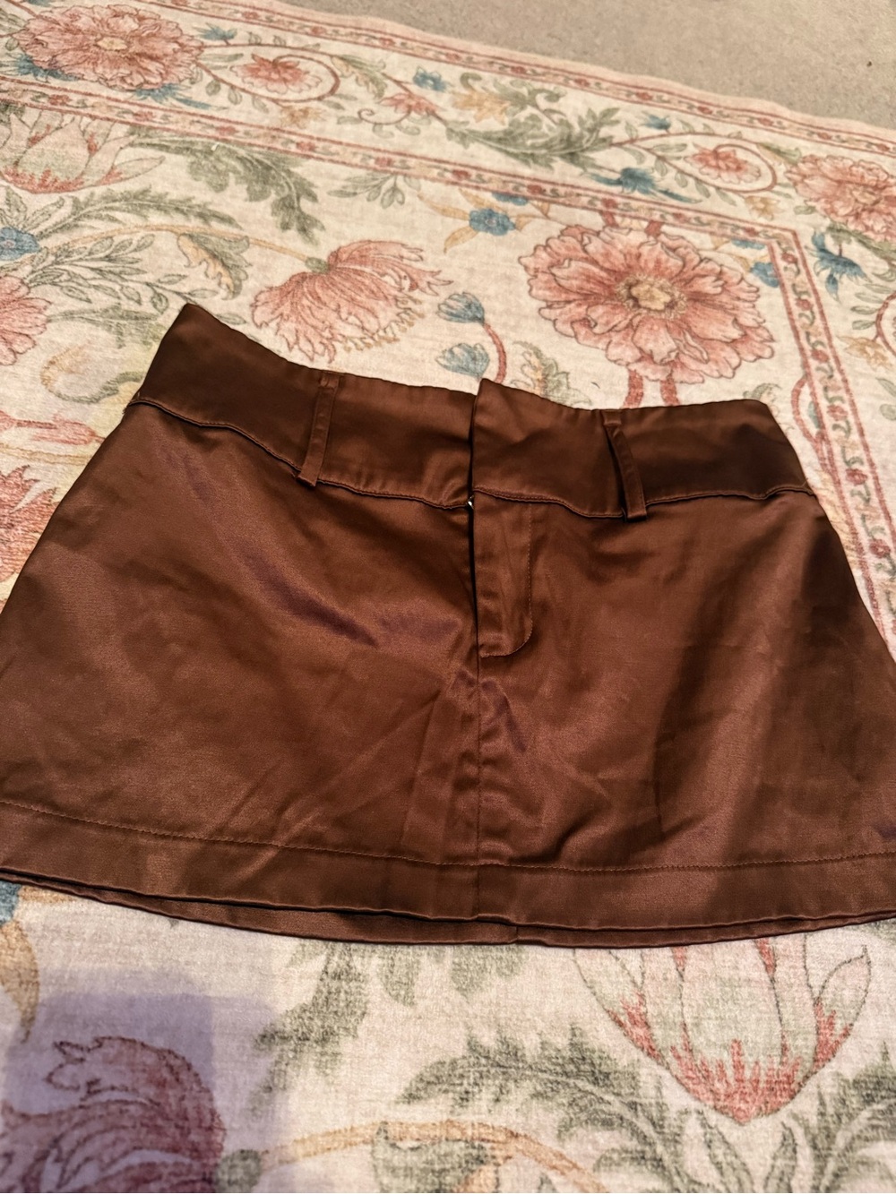 Classic Brown silk Look Mini Skirt - Picture 3 of 4